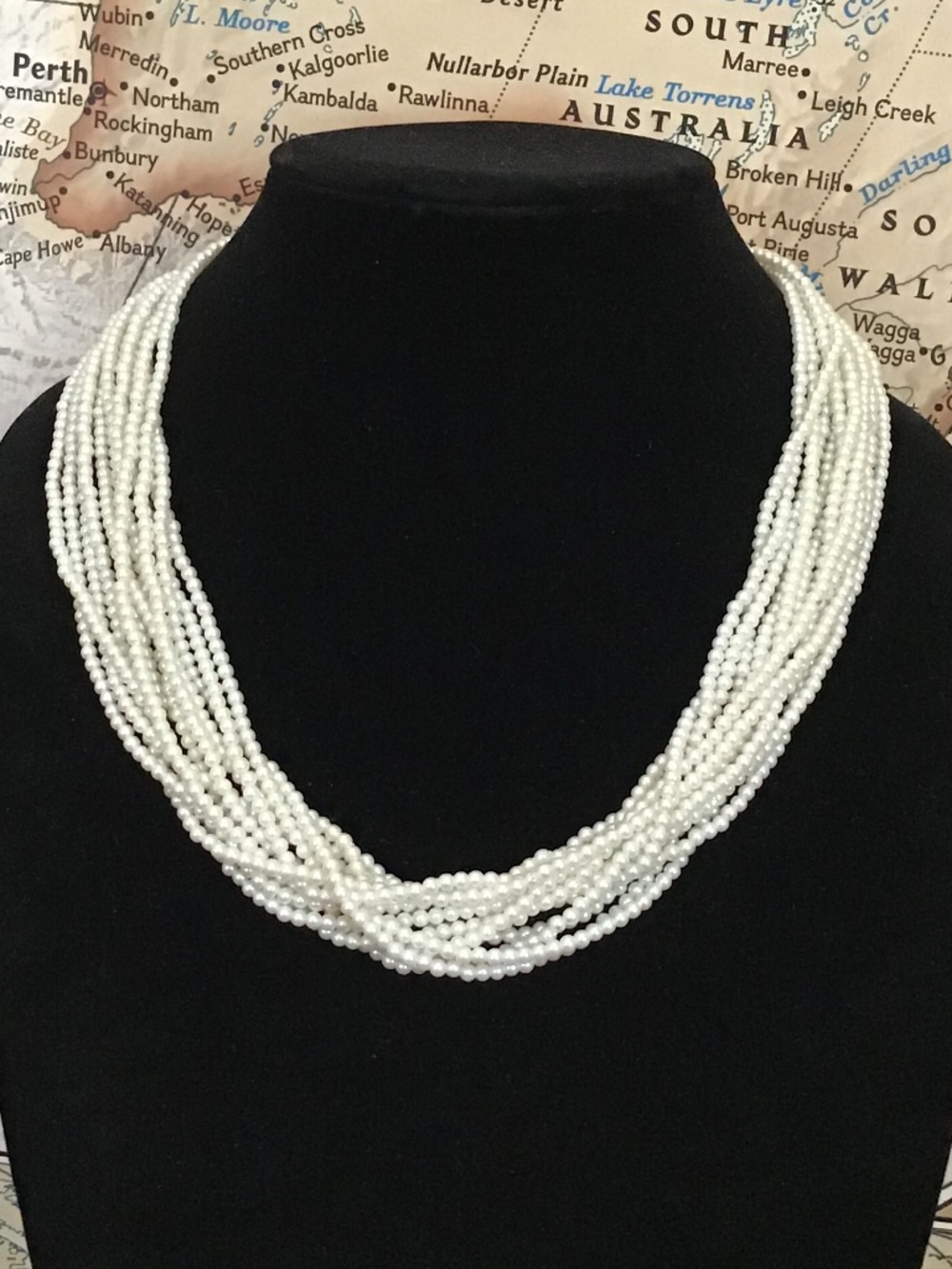 Vintage 12 Strand Faux Pearl Statement Necklace Gold Tone Clasp 21.75” Versatile